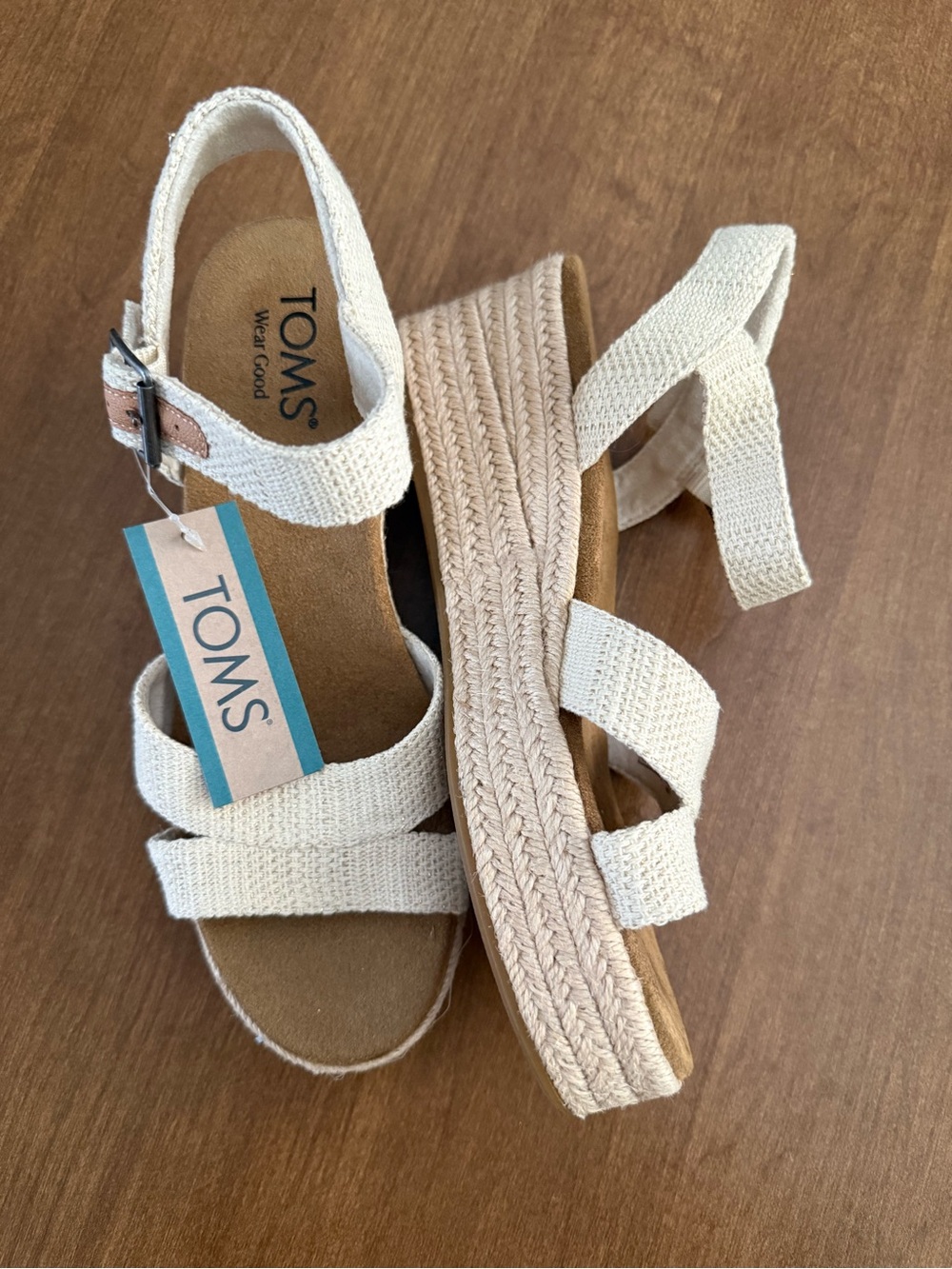 Toms Cream Canvas Triple-Strap Wedge Sandals - Picture 2 of 5